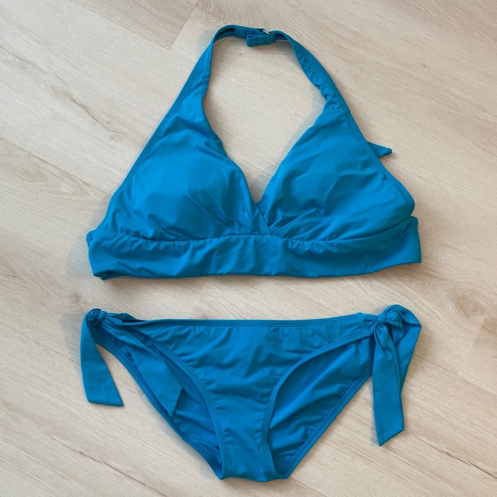 Perry Ellis Teal Halter Tie-Side Bikini Set